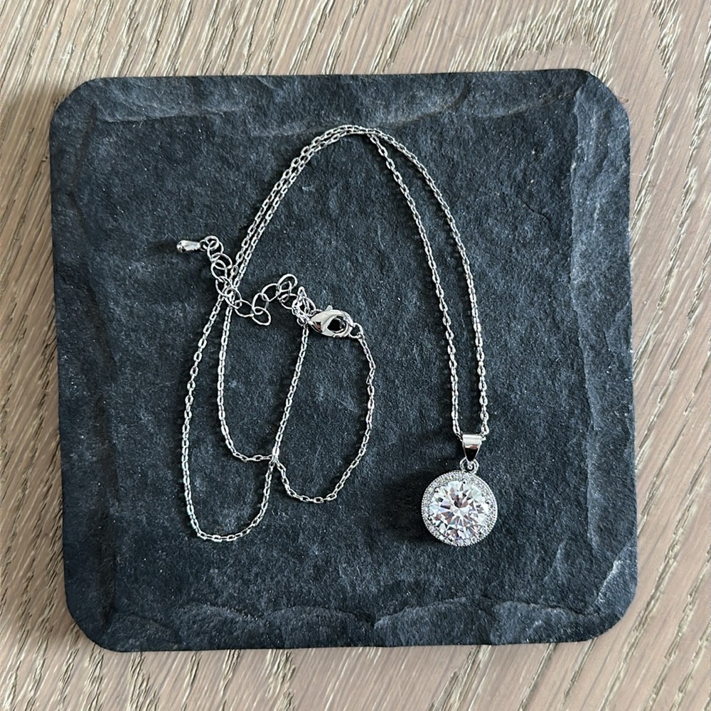 Cate & Chloe Mariah 18k White Gold Plated Halo Pendant Necklace - Picture 5 of 5